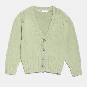 Zara Cotton Jewel Button Cropped Cardigan Size S